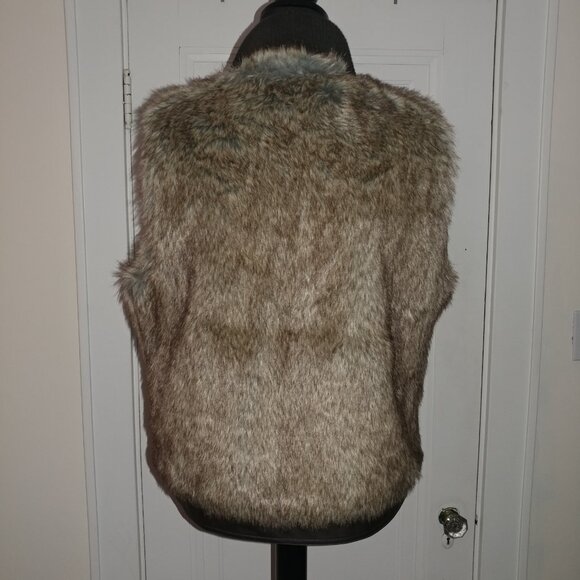 AMX: Brown/Cream Faux Fur Zip-Up Vest - Women's Size Large - NWOT - Picture 6 of 10
